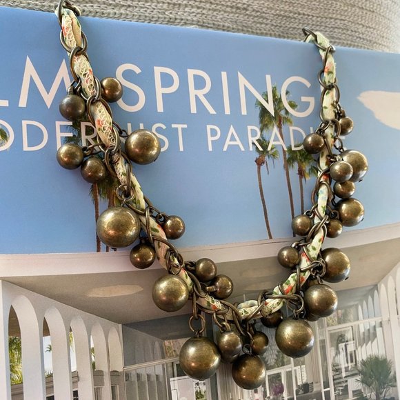 Flowered Ribbon & Brass Bead Statement Necklace - Picture 7 of 14